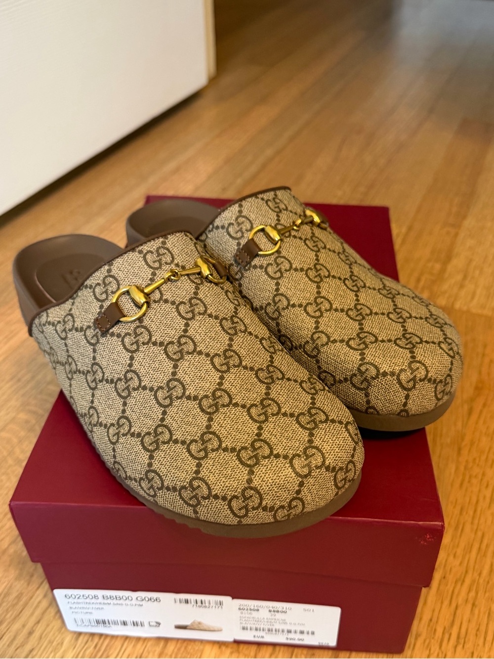 Unbranded horsebit gold accent Brown Patterned Slip-On Clogs sz 39
